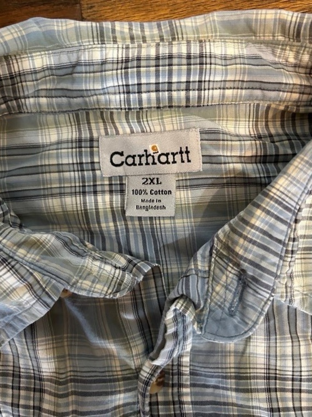 Carhartt Men's Light Blue & Gray Plaid Cotton Button-Down Shirt - Picture 2 of 3